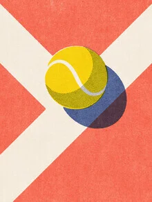 Illustration von Daniel Coulmann: geometrisches Tennisfeld in ruhigen Farben