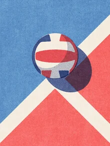 Minimalistische Illustration eines Volleyballfeldes in sanften Farben