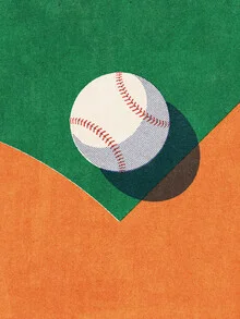 Wandbild mit geometrischem Baseballfeld in sanften Farben und minimalistischem Stil