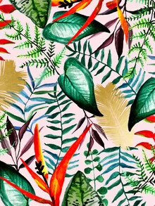 Wall art by Uma Gokhale: tropical pattern with flowers and leaves