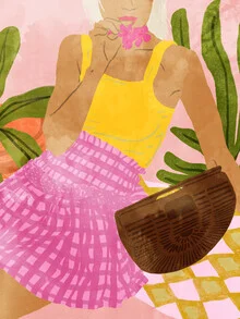 Illustration of a woman in a floral skirt, evoking a relaxed summer vibe