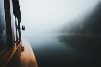 Photo art by Patrick Monatsberger: mystical scene at Lake Königssee in fog