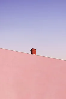 Sunset over a chimney on a rooftop, soft pastel colors