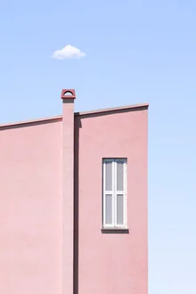 Photo art by Rupert Höller: pink house with window and roof under a blue sky
