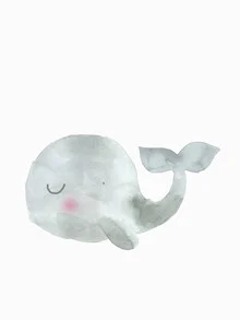Illustration by Christina Wolff: a cheerful baby whale in the ocean.