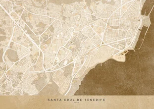 Sepia map of Santa Cruz de Tenerife, nostalgic mood with detailed geography.