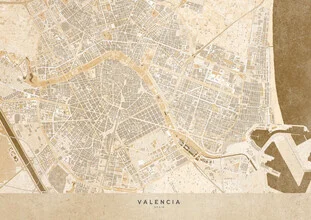 Illustration of a sepia-toned map of Valencia with intricate details