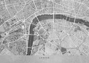 Wall art of a gray vintage map of London with a nostalgic feel