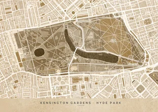 Wall art by Rosana Laiz García: vintage map of Kensington Gardens in sepia tones