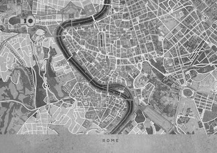Wall art by Rosana Laiz García: stylish gray vintage map of Rome