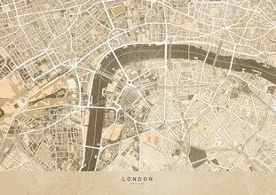 Wall art by Rosana Laiz García: vintage map of London in sepia tones