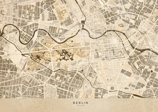 Wall art featuring a sepia-toned vintage map of Berlin
