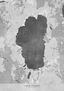 Wall art featuring a stylish map of Lake Tahoe in gray vintage style
