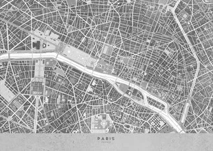 Wall art of a vintage-style city map of Paris in gray tones