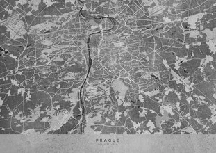 Wall art by Rosana Laiz García: vintage map of Prague in shades of gray