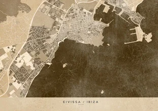 Sepia illustration of a vintage map of Ibiza with a nostalgic feel