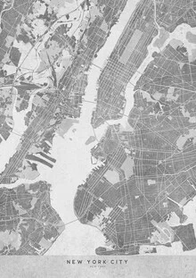 Wall art by Rosana Laiz García: Vintage map of New York in gray tones.