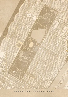 Illustrated sepia map of Manhattan with a retro charm.