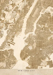 Wall art of a sepia vintage map of New York City