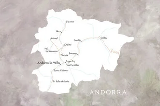 Illustrated map of Andorra featuring a nostalgic style and detailed streets.