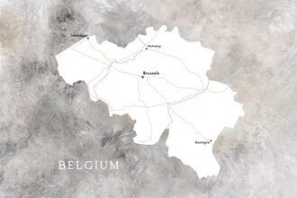 Map of Belgium featuring fine details and soft colors