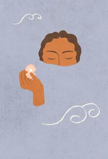 Illustration von Lemon Fee: Frauenporträt mit Muschel und blauen Farbtönen.