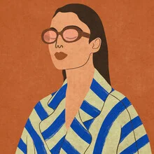 Illustration von Lemon Fee: stilvolles Porträt einer Frau mit Brille in sanften Farben.