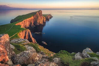 Photo art by Jean Claude Castor: sunset over Neist Point on the Isle of Skye