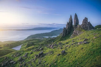 Photo art by Jean Claude Castor: sunrise over the Old Man of Storr in Scotland