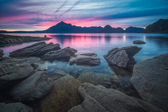 Photo art by Jean Claude Castor: sunset over the sea at Elgol, Isle of Skye.