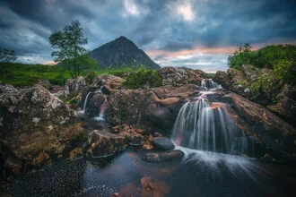 Photo art by Jean Claude Castor: waterfall in Glen Etive Mor, Scotland