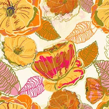Colorful floral patterns in warm autumn hues by Uma Gokhale