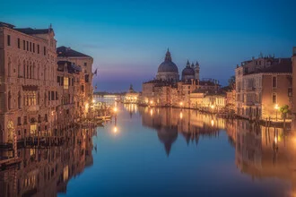 Photo art by Jean Claude Castor: Venice at twilight with reflections on the water.