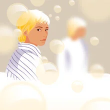 Illustration by Pia Kolle: Portrait of a young person in front of a mirror.
