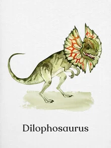 Wall art by Gal Pittel: cute Dilophosaurus in gentle watercolors