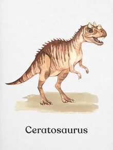 Wandbild von Gal Pittel: niedlicher Ceratosaurus in lebendigen Wasserfarben