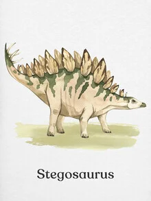 Illustration of a Stegosaurus in a friendly jungle setting.