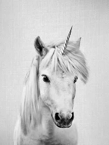 Wall art by Gal Pittel: minimalist unicorn in black and white