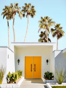 Photo art by Gal Pittel: relaxed vibe with palms and modern building in Palm Springs.