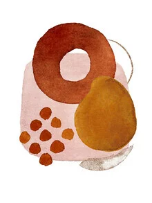 Abstract illustration in red featuring various shapes and delicate brush strokes.