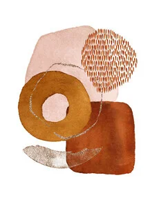 Wall art in soft red tones featuring abstract shapes and watercolor effect