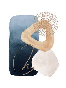 Abstract illustration featuring soft watercolor shapes in navy, creating a gentle mood.