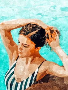 Illustration of a modern woman by the pool in an elegant swimsuit