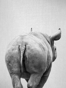 Black and white photo art: Close-up of a rhino's back with a humorous touch.