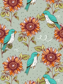 Wall art by Uma Gokhale: colorful bird illustration with floral patterns