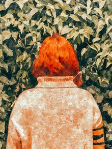 Illustration of a woman with leaves in her hair, looking surprised.