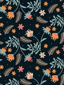 Illustration by Uma Gokhale: floral pattern in dark, sweet tones.