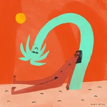 Colorful illustration featuring a cheerful island scene and a friendly mood.