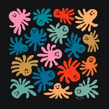 Colorful illustration by Aley Wild featuring playful octopuses in bright hues