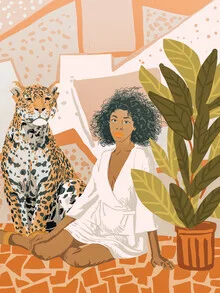 Illustration of a modern bohemian woman in an urban jungle setting